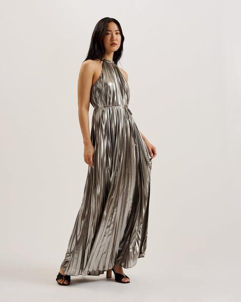 YALINA-Dresses-Halter neck Midi Dress With Tie Waist- Ted Baker Romania
